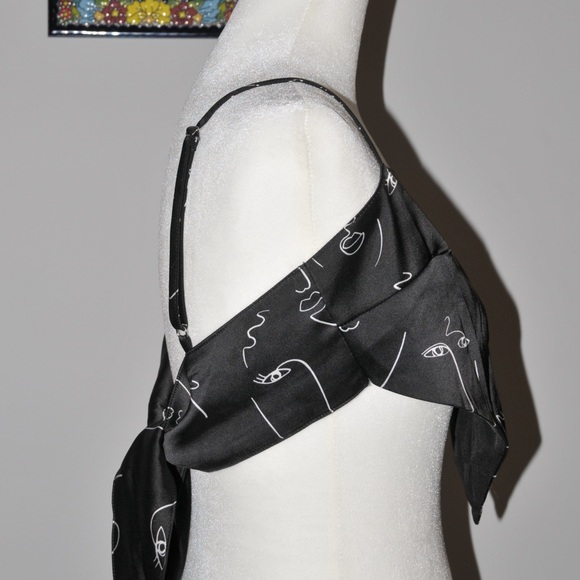 Forever 21 Silk Black and White Abstract Face Bandana Top - Picture 5 of 5